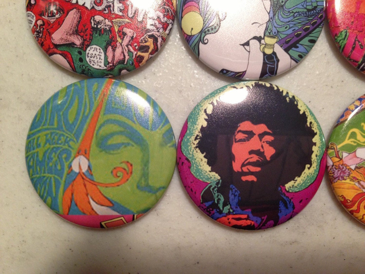 Retro 60s Poster Buttons: Pinbacks, Magnets, Keychains - Set2