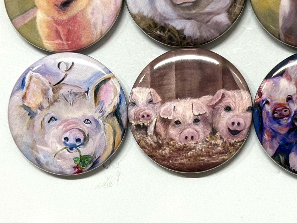 8 Cute Pig buttons, available as pinback, flatbacks, magnets etc. Several button sizes to choose from.