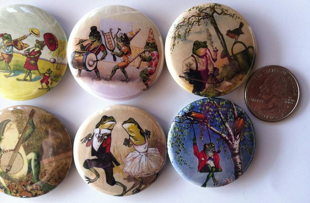 Frog Magnets Set: Vintage Style Reptile Art - Choose Size & Style