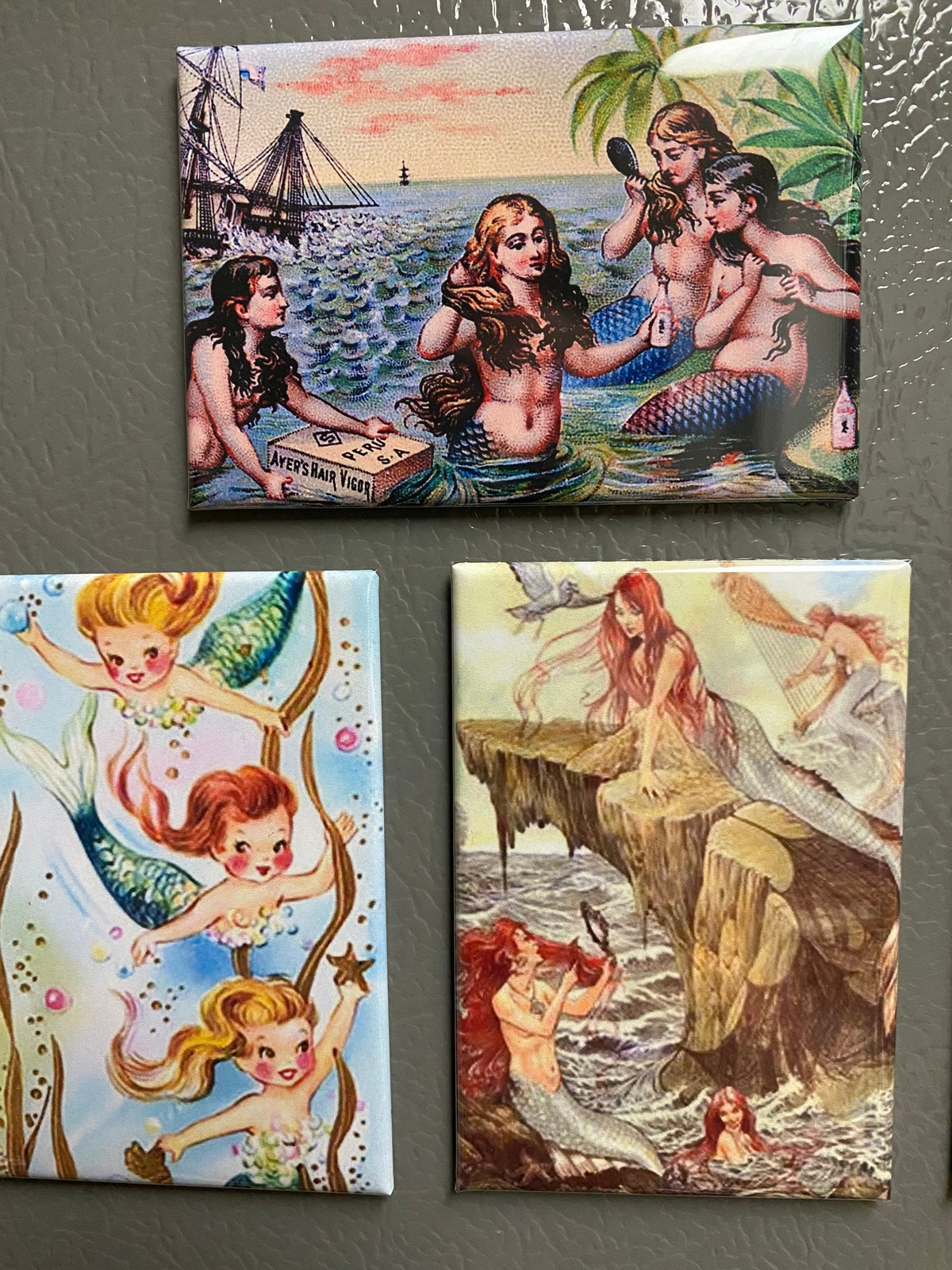 Vintage Mermaid Fridge Magnets or Pinback Buttons: Mermaid Pictures (2x3 inch)
