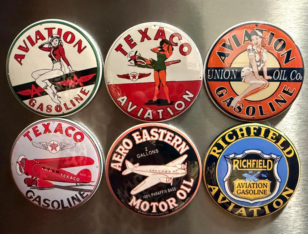 6 Aviation signs, Pin-back buttons or Magnet Buttons. Several sizes/styles available