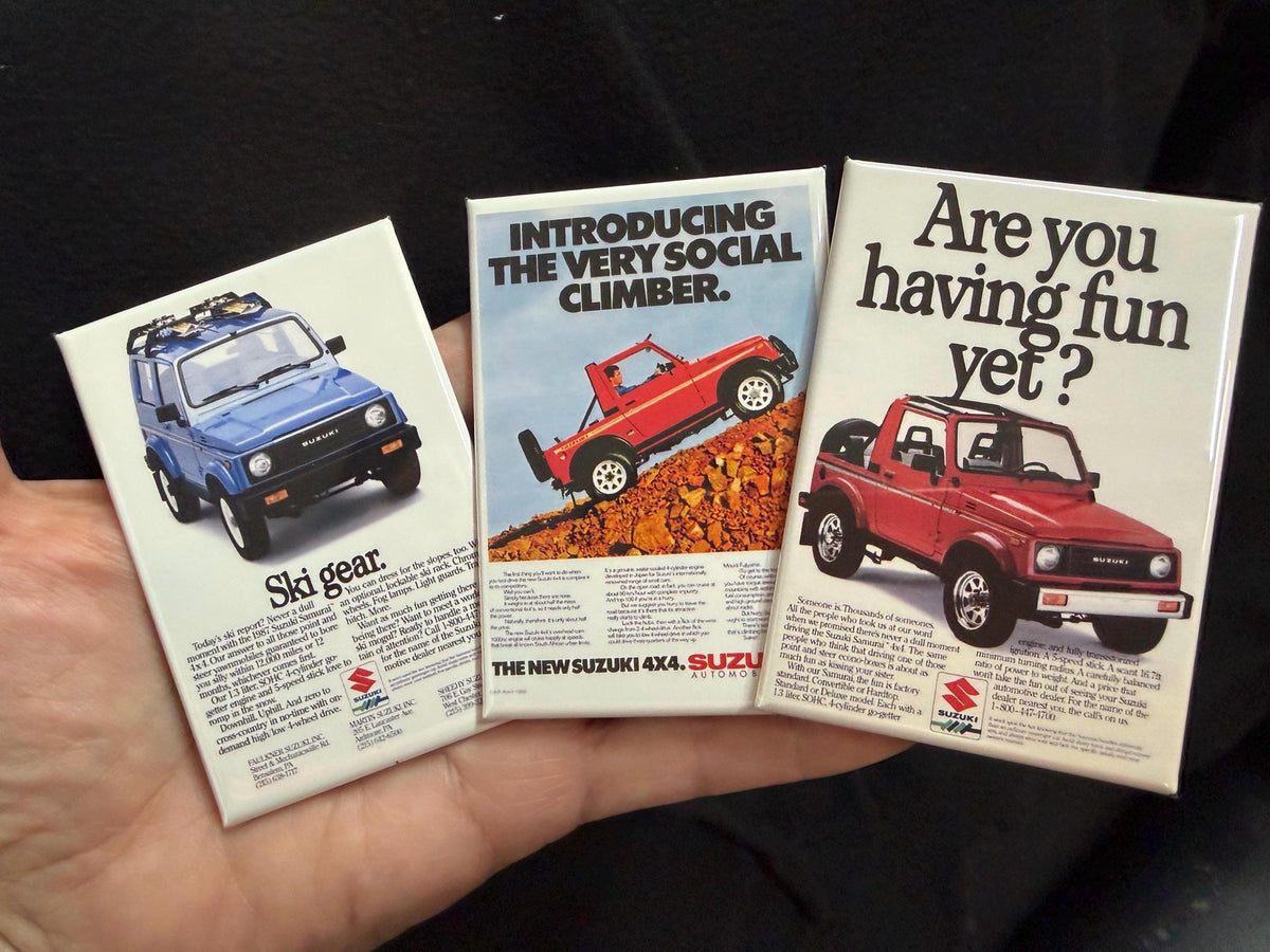 3 Suzuki Samurai Magnets or Pinbacks.