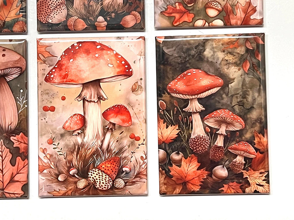 Autumn Mushroom Fridge magnets or pinback buttons  2x3 inch